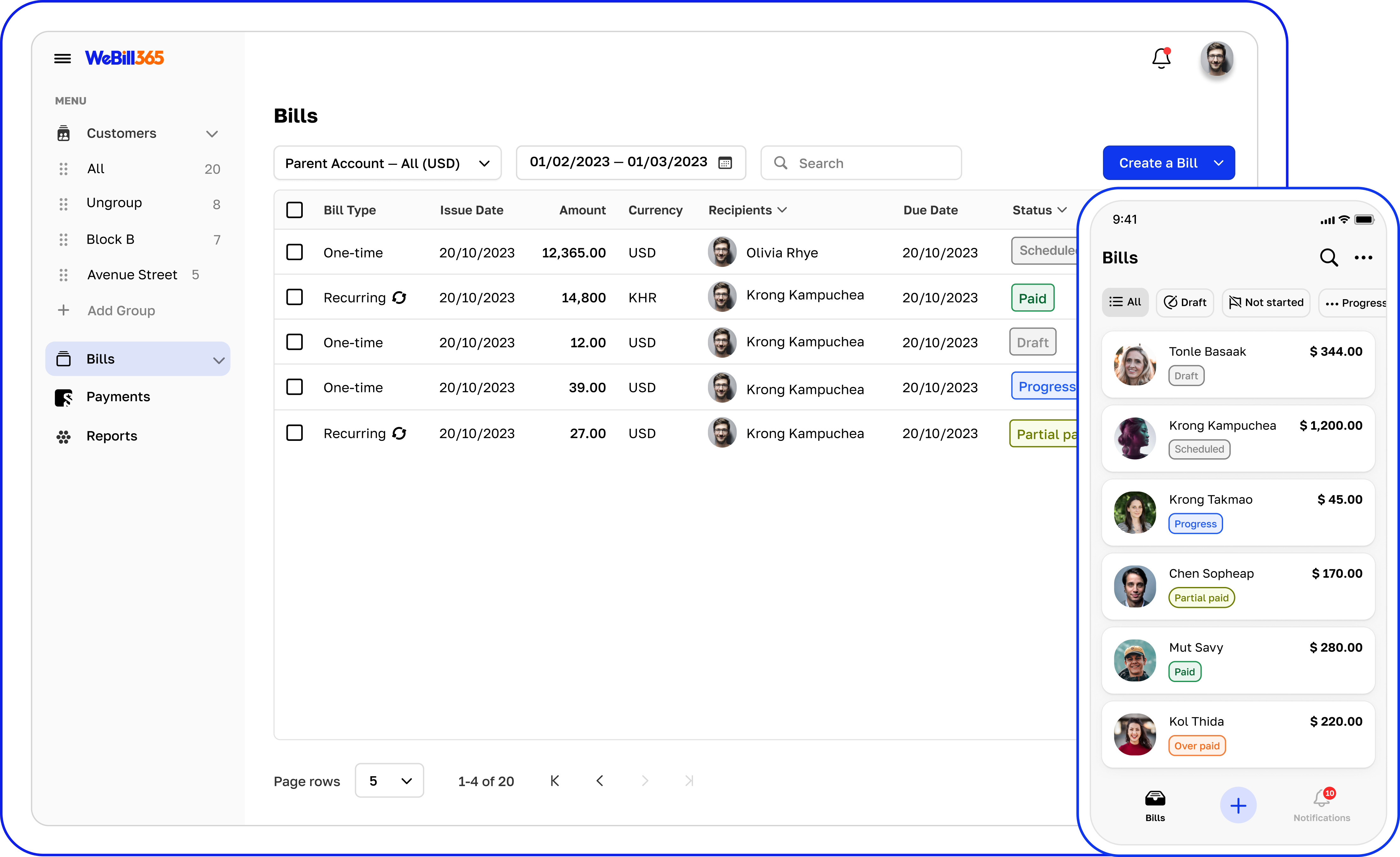 WeBill365 with PPCBank platform on both Web and Mobile